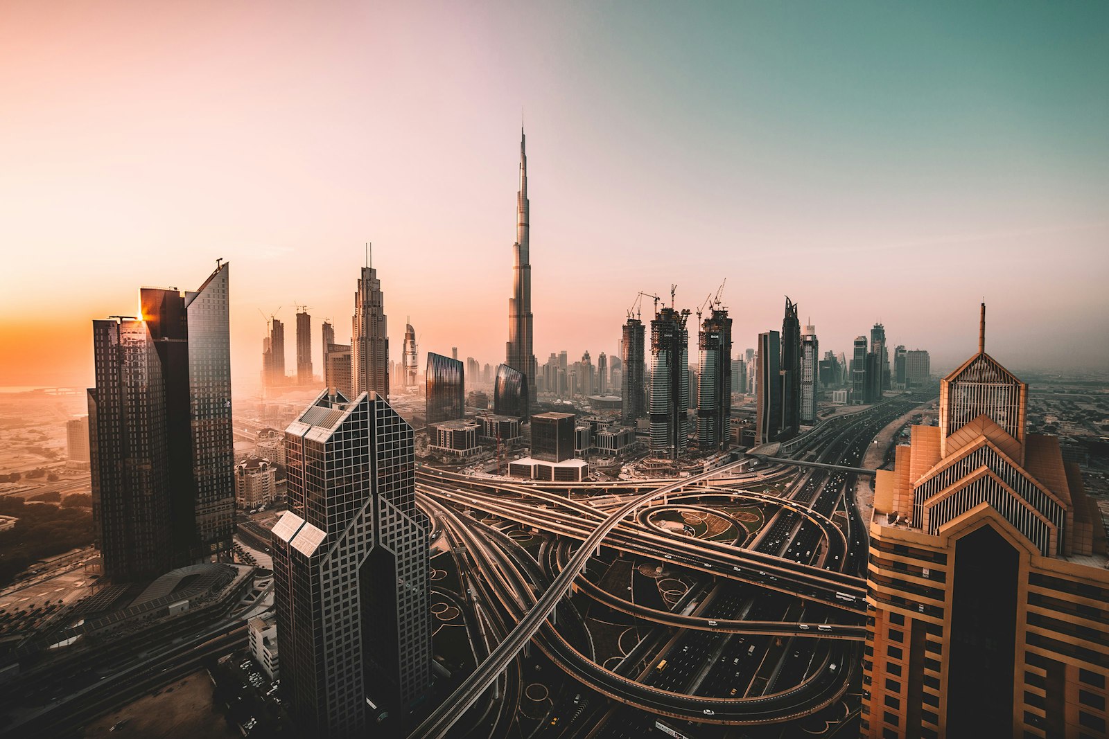 Dubai Marina and JLT skyline aerial view with waterfront towers