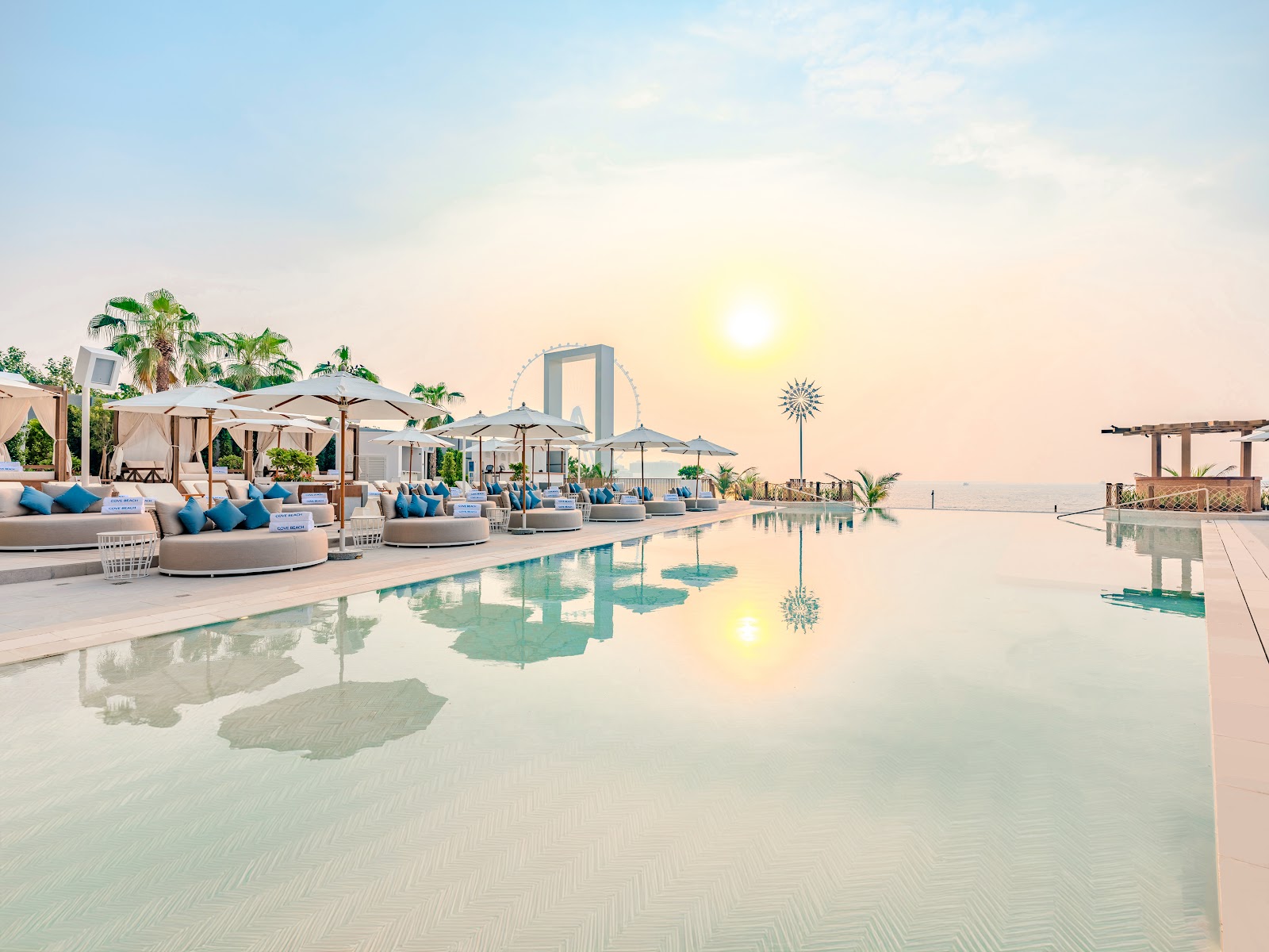 Zero Gravity Dubai beach club with unobstructed sunset view over Arabian Gulf