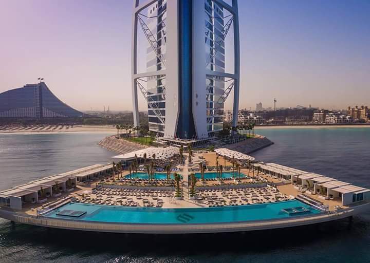 Dubai Marina skyline with JBR beach and promenade