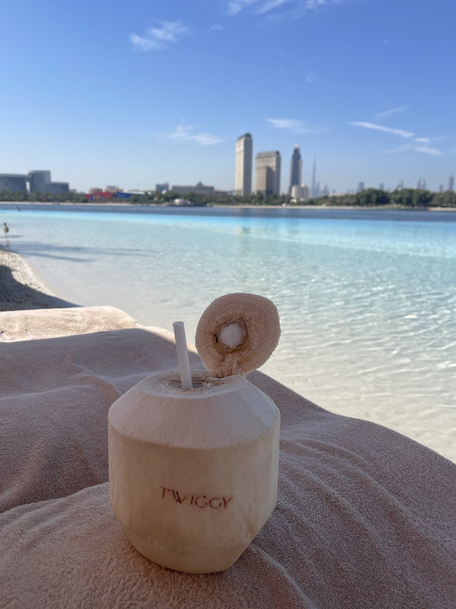 Cocktails and food bill at a luxury Dubai beach club bar showing F&B spend